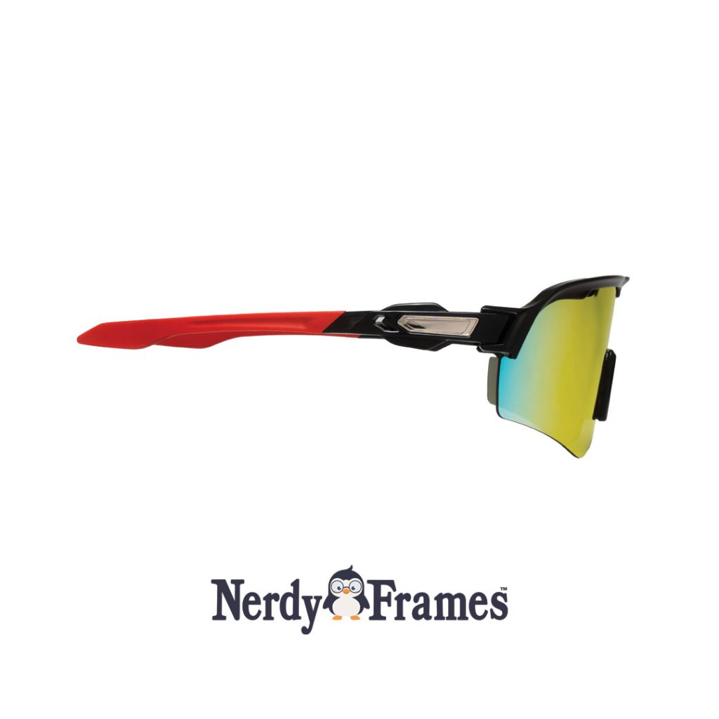 A pair of wrap around sunglasses from Nerdy Frames. Free Home Try-on.